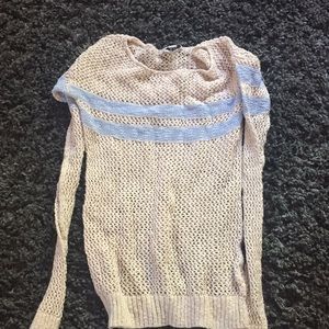 Knit blue and cream colored sweater
